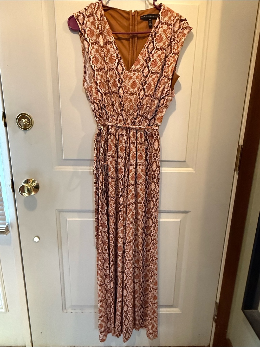 White House Black Market Rust and Cream Snakeskin V-Neck Maxi Dress